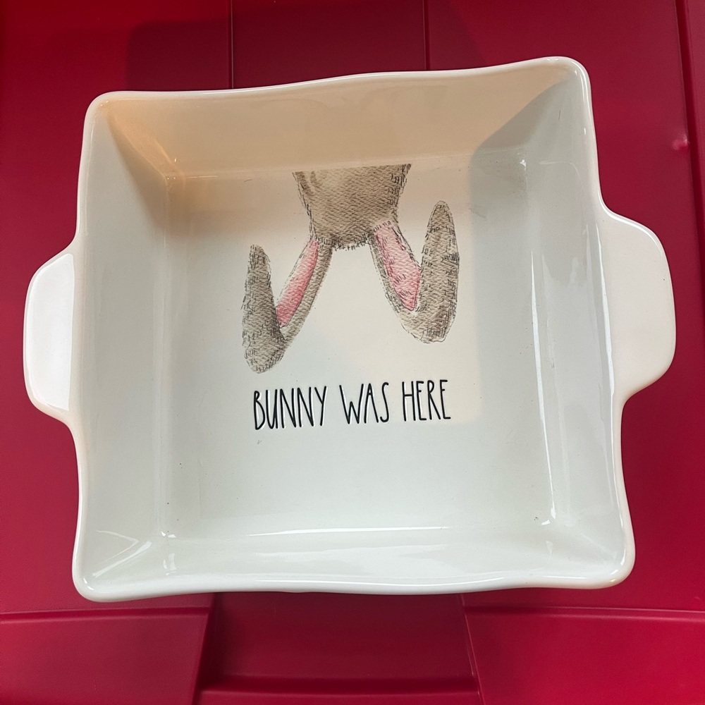 Rae Dunn Easter Bunny Was Here Square Ceramic Baking Dish
